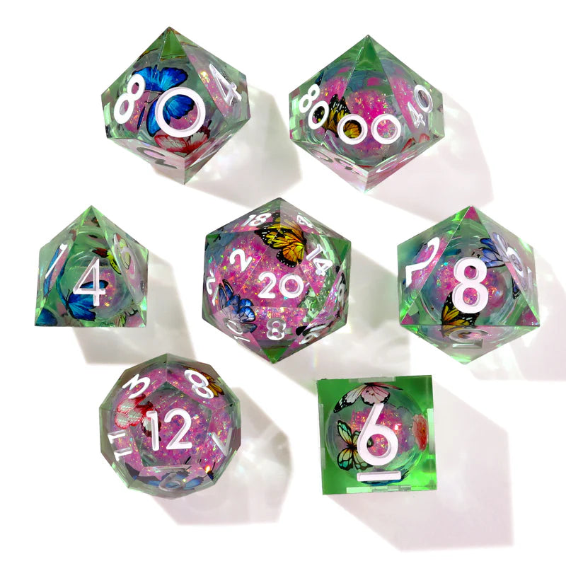 Baron of Dice: Summer Butterfly - Liquid Core 7 Piece Polyhedral RPG Dice Set