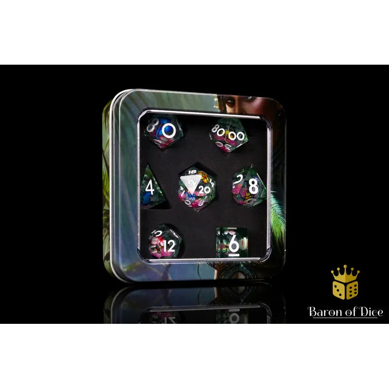 Baron of Dice: Summer Butterfly - Liquid Core 7 Piece Polyhedral RPG Dice Set
